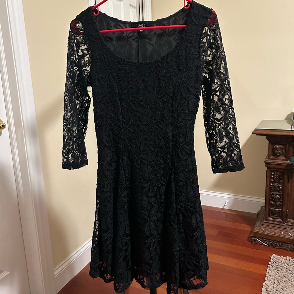 Deb Black Lace 3/4 Sleeve Dress